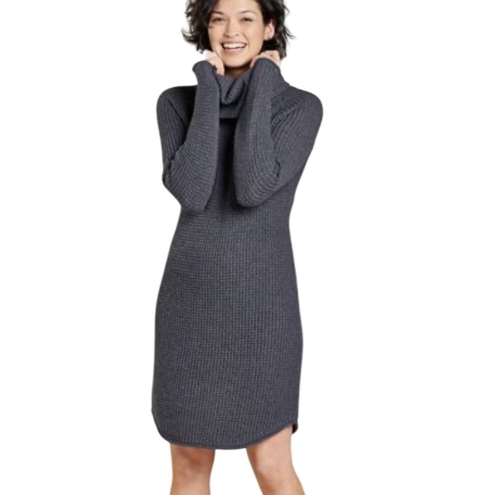 Toad&Co Chelsea Turtleneck Sweater Dress Womens Small Charcoal‎ Grey Lambswool